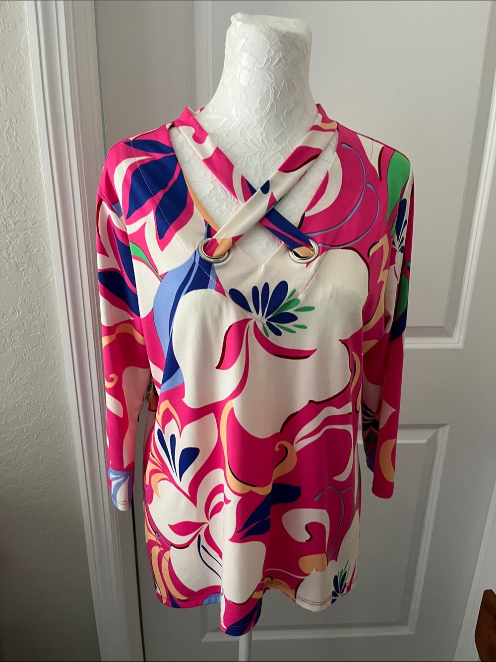 Juniper + Lime Floral Print Dress Top - Pink, Blue, White